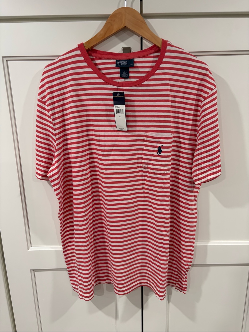 Ralph Lauren Red and White Striped Pocket Tee